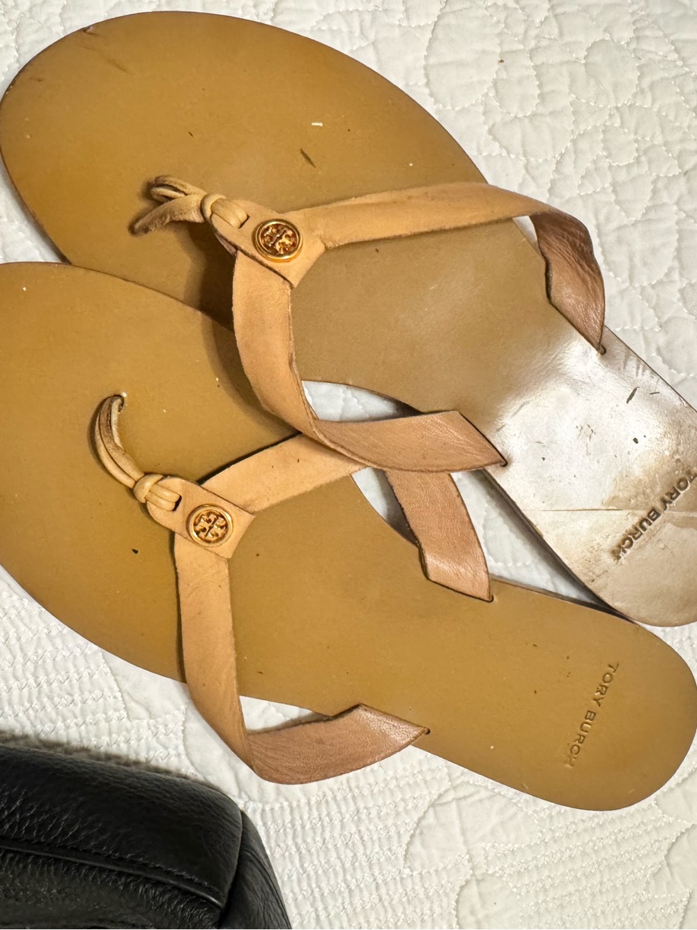 Tory Burch Calf Leather Manon Thong Sandals Natural Vachetta Size 8M